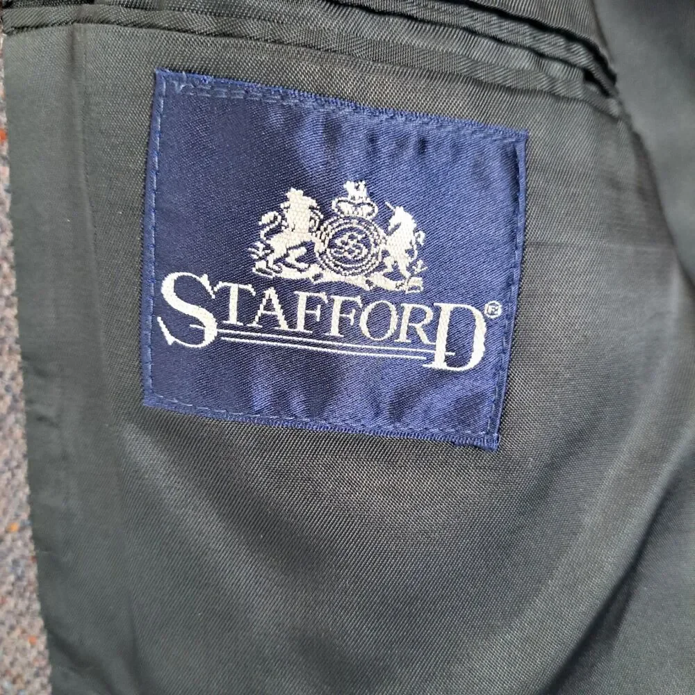 Vtg Stafford Sport Coat DONEGAL Wool TWEED Jacket LEATHER Elbow Patch Blazer 39R